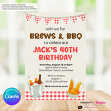 Brews & BBQ Backyard Cookout, Barbecue Theme Birthday Party or Shower Invitation - Personalize and Edit in Canva