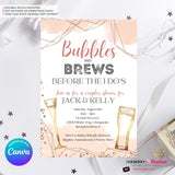 Bubbles and Brews Rose Gold Bridal Shower, Couples Shower Invitation, Digital Printable File, Personalize and Edit in Canva