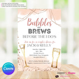 Bubbles and Brews Rose Gold Bridal Shower, Couples Shower Invitation, Digital Printable File, Personalize and Edit in Canva