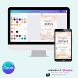 Bubbles and Brews Rose Gold Bridal Shower, Couples Shower Invitation, Digital Printable File, Personalize and Edit in Canva