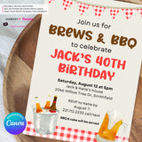 Brews & BBQ Backyard Cookout, Barbecue Theme Birthday Party or Shower Invitation - Personalize and Edit in Canva