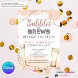 Bubbles and Brews Rose Gold Bridal Shower, Couples Shower Invitation, Digital Printable File, Personalize and Edit in Canva
