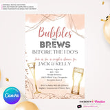 Bubbles and Brews Rose Gold Bridal Shower, Couples Shower Invitation, Digital Printable File, Personalize and Edit in Canva