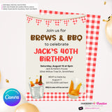 Brews & BBQ Backyard Cookout, Barbecue Theme Birthday Party or Shower Invitation - Personalize and Edit in Canva