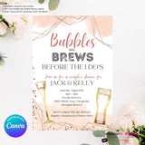 Bubbles and Brews Rose Gold Bridal Shower, Couples Shower Invitation, Digital Printable File, Personalize and Edit in Canva