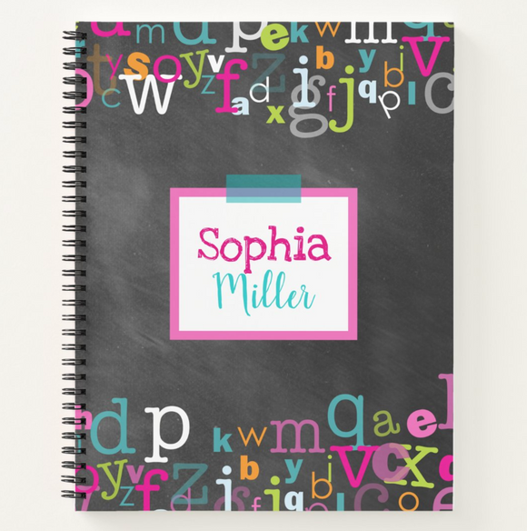 Girl's Chalkboard Alphabet - Personalized Notebook
