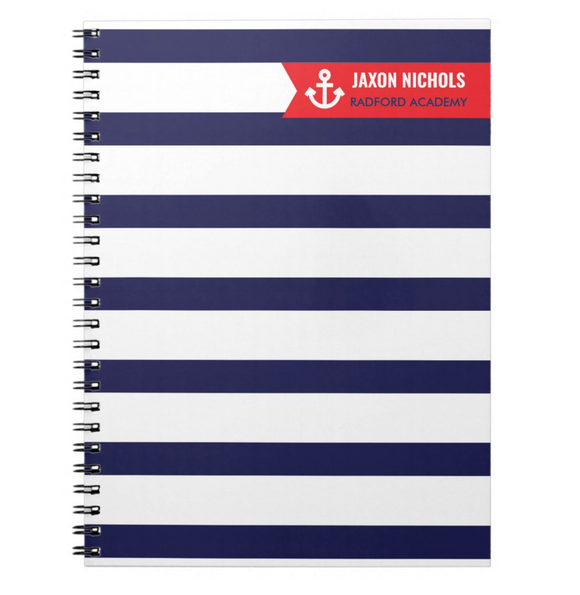 Navy & Red Nautical Stripe - Personalized, Custom Notebook