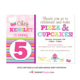 Little Chef Pizza & Cupcakes Baking Birthday Party Invitation - inkberrycards