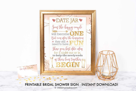 Bubbles and Brews Shower - Date Night Jar Sign, Date Night Cards - Printable