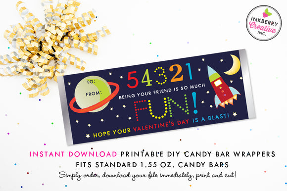 Outer Space Valentine's Day Candy Bar Wrapper - Instant Download Valentine for Kids (DIY/Digital File to Print Your Own)
