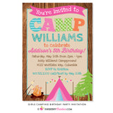 Girls Camping Birthday Party Invitation - inkberrycards