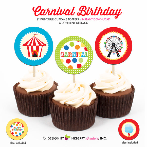 Kids Carnival (Boy) - Printable Cupcake Toppers - Instant Download PDF File - inkberrycards