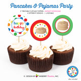 Pancakes and Pajamas Birthday (Primary Colors) - Printable Cupcake Toppers - Instant Download PDF File - inkberrycards