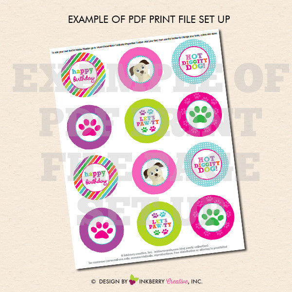 Girl's Puppy Paw-ty - Dog Birthday Party - Printable Cupcake Toppers - – Inkberry Creative