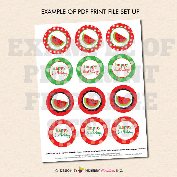 Sweet Watermelon Birthday (Red) - Printable Cupcake Toppers - Instant – Inkberry Creative
