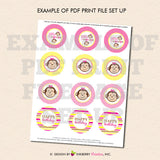 Twin Monkey Girls (Pink and Yellow) - Printable Cupcake Toppers - Instant Download PDF File - inkberrycards