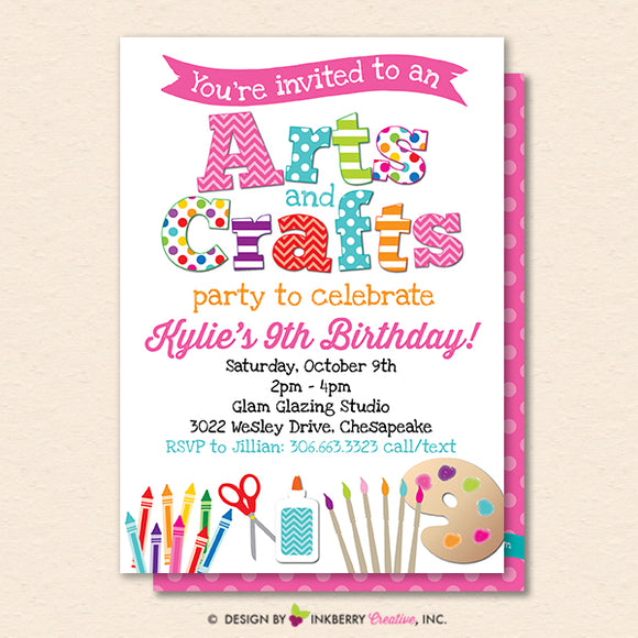 Arts and Crafts Birthday Party Invitation, Kids Arts Crafts Painting Party - Printable, Instant Download, Editable, PDF