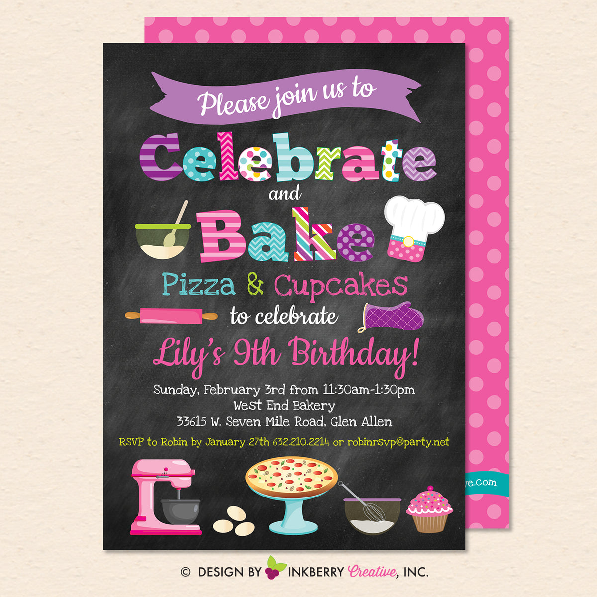 little-chef-baking-party-invitation-pizza-and-cupcakes-chalkboard-s-inkberry-creative for Baking Party Invitations Free Printable Little Chef Baking Party Invitation - Pizza and Cupcakes (Chalkboard S – Inkberry Creative for Baking Party Invitations Free Printable