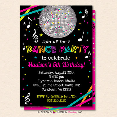 Dance Party Invitation - Dance Party Invite - Neon Glow Dance Party Invitation - Disco Ball - Printable, Instant Download, Editable, PDF - inkberrycards