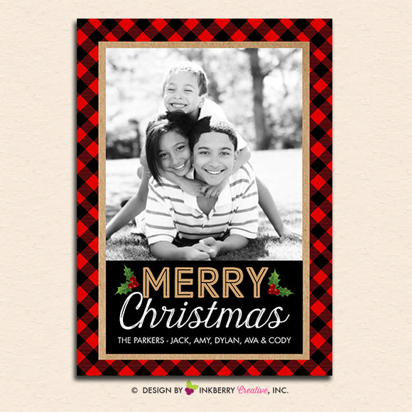 Buffalo Check Red and Black Christmas Plaid - Christmas Photo Card - inkberrycards