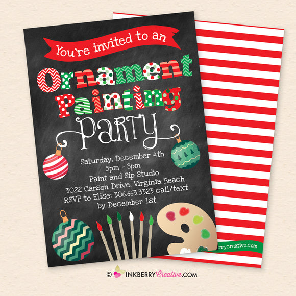 Christmas Ornament Painting Invitation, Holiday Painting Invite, Christmas Party, Chalkboard, Printable, Instant Download, Editable, PDF