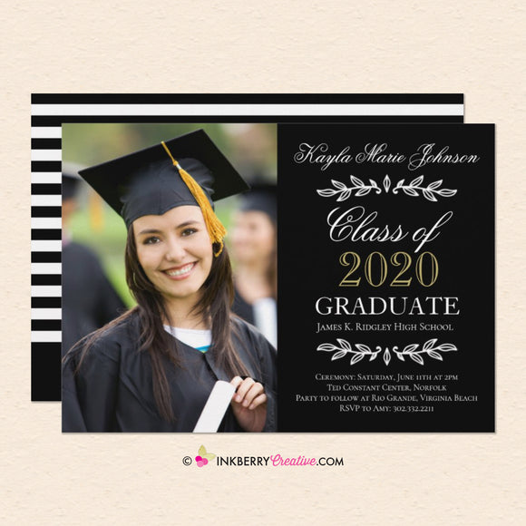Elegant Script and Leaves - Graduation Invitation or Announcement