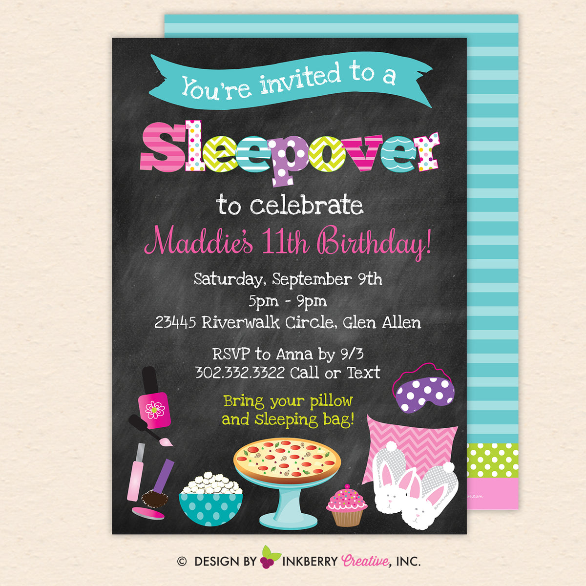 Sleepover Slumber Birthday Party Invitation (Chalkboard Style) - Kids –  Inkberry Creative, Inc.