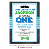 Little Man Bow Tie and Mustache Birthday Party Invitation - inkberrycards