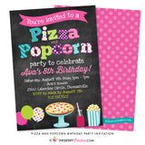Pizza and Popcorn Birthday Party Invitation - Chalkboard Style - inkberrycards