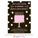 Sixteen Candles Sweet 16 Birthday Cake Party Invitation - inkberrycards