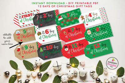 12 Days of Christmas Printable Gift Tags - Twelve Days of Christmas - Editable- Instant Download PDF File