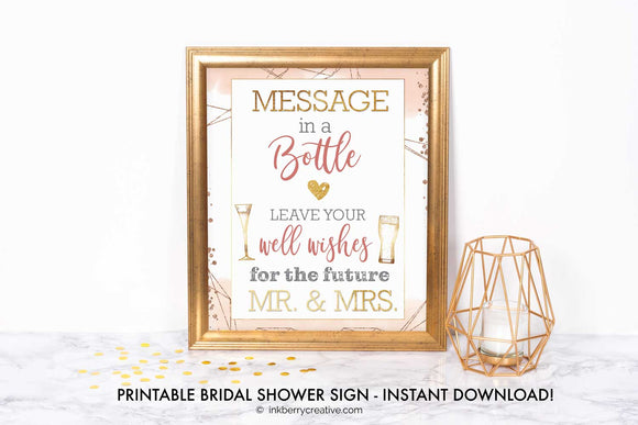 Bubbles and Brews Shower - Message in a Bottle Sign - Well Wishes Cards - Printable, Digital File