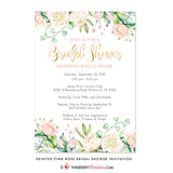 Painted Pink Rose Floral Bridal Shower Invitation - inkberrycards