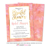 Pink, Peach and Gold Watecolor Bridal Shower Invitation - inkberrycards