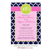 Monogram Bridal Shower Invitation - Pink and Navy Quatrefoil - inkberrycards