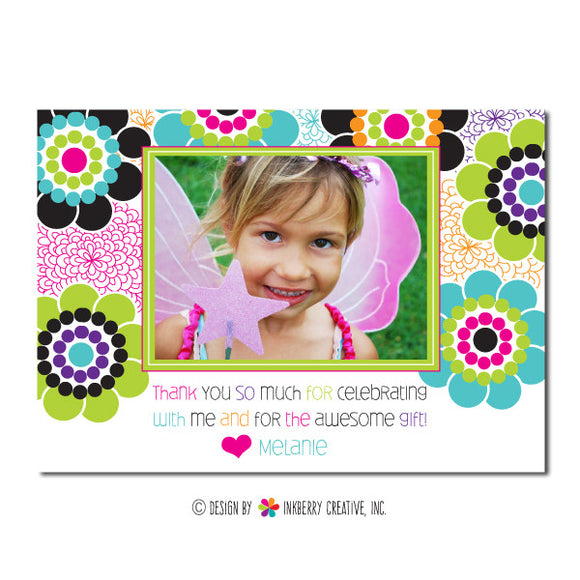 Funky Floral Girl's Photo Thank You Note - inkberrycards