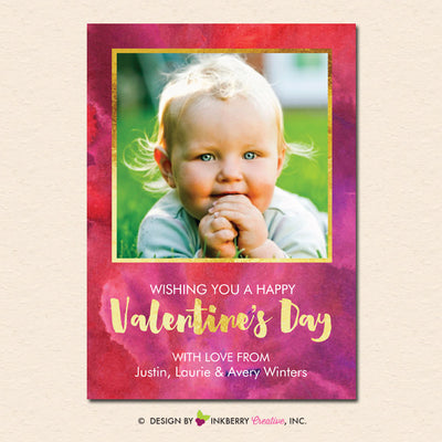 Watercolor Gold - Valentine's Day Photo Card - inkberrycards