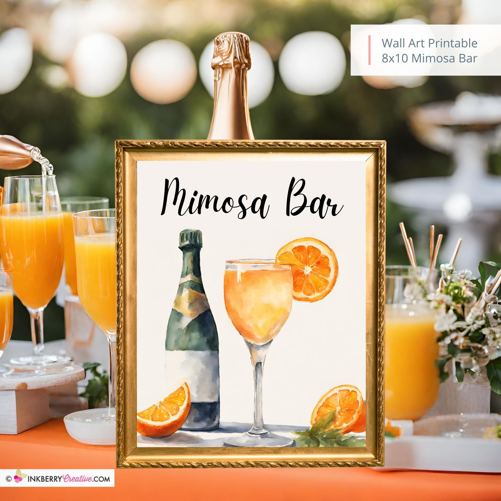 Mimosa Bar Printable Sign, Watercolor, Baby, Wedding, Shower, Party, Champagne,  Brunch, Mimosa Bar Sign 8x10 Instant Download, Digital File