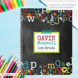 Boy's Chalkboard Alphabet - Custom, Personalized, Spiral Notebook