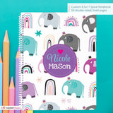 Elephants and Rainbows - Personalized, Custom Spiral Wide Ruled Notebook