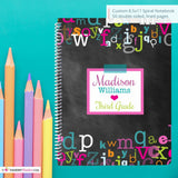 Girl's Chalkboard Alphabet - Custom, Personalized, Spiral Notebook