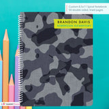 Black & Gray Camouflage - Custom, Personalized, Spiral Notebook