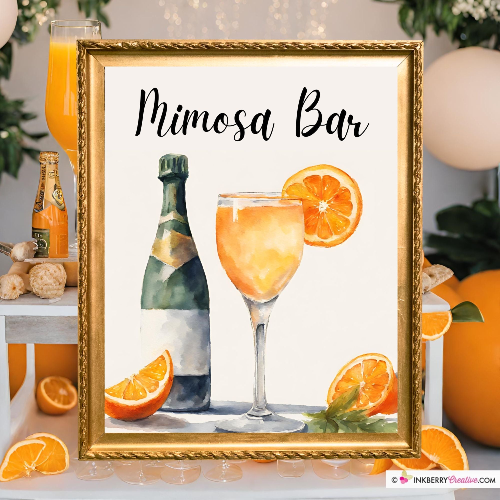 Mimosa Bar Printable Sign, Watercolor, Baby, Wedding, Shower, Party, Champagne,  Brunch, Mimosa Bar Sign 8x10 Instant Download, Digital File