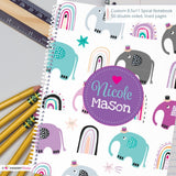 Elephants and Rainbows - Personalized, Custom Spiral Wide Ruled Notebook