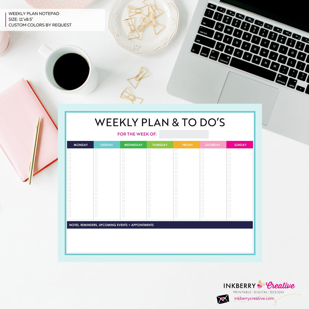 Weekly Planner and To Do List Notepad - Bright Color Blocks