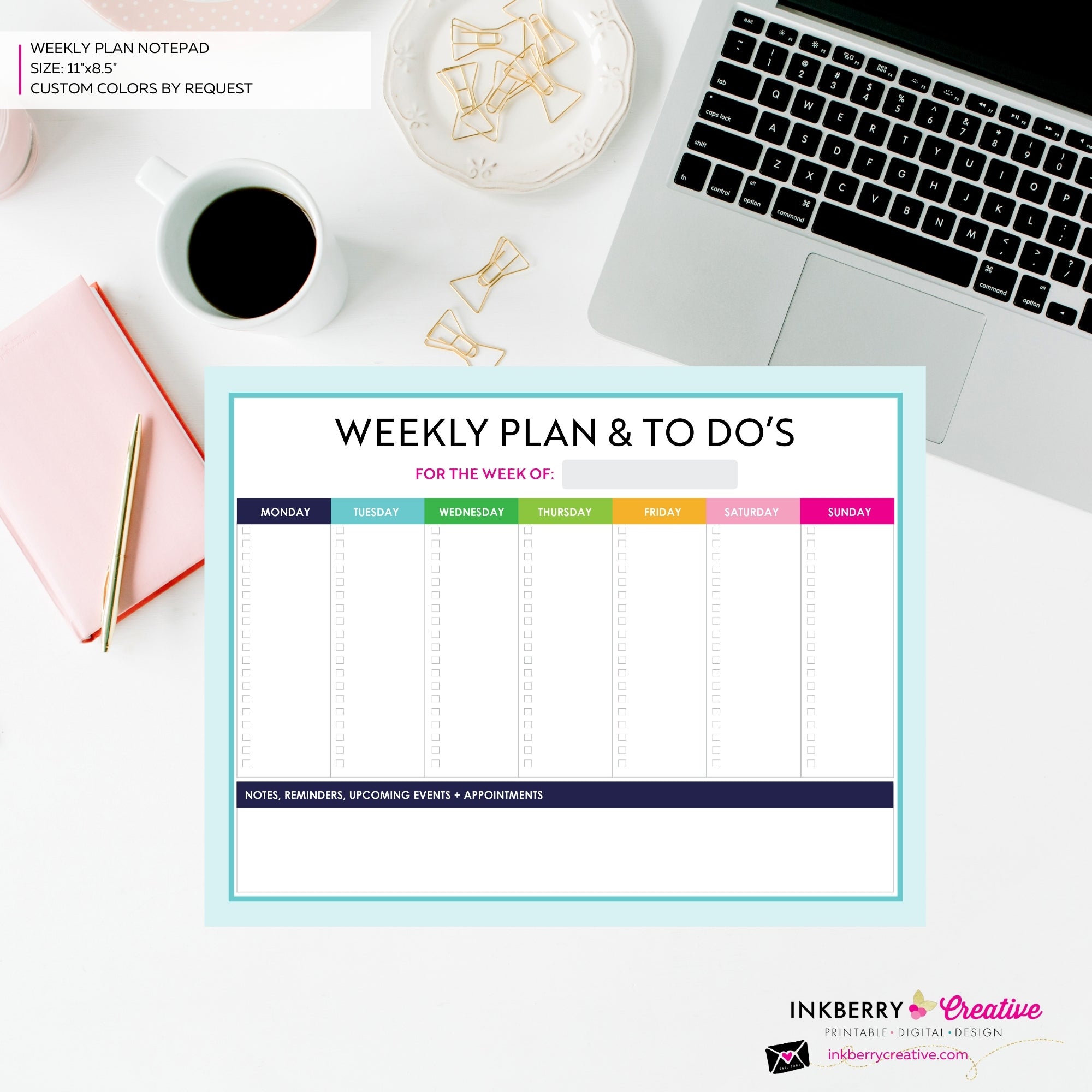 Weekly Planner and To Do List Notepad - Bright Color Blocks