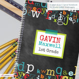 Boy's Chalkboard Alphabet - Custom, Personalized, Spiral Notebook