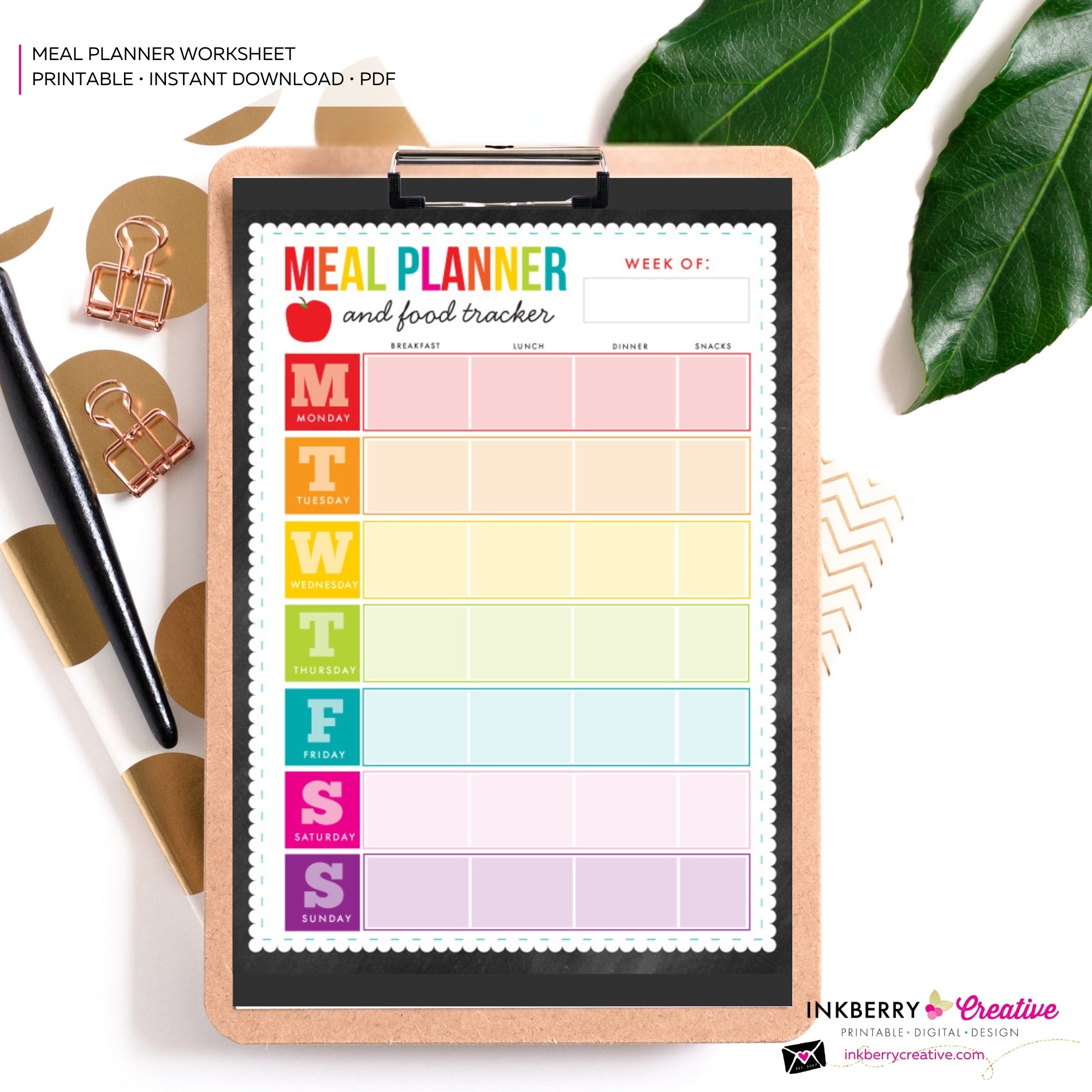 Printable Meal Planner and Food Tracker, Instant Download, PDF, Weekly Meal Planning, Food Tracking, Daily Meals Food Tracker, Food Journal