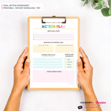 Goal Setting Worksheet Printable | Preppy Rainbow | New Year Goals Planner | Minimal Goal Planner | Instant Download PDF