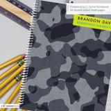 Black & Gray Camouflage - Custom, Personalized, Spiral Notebook